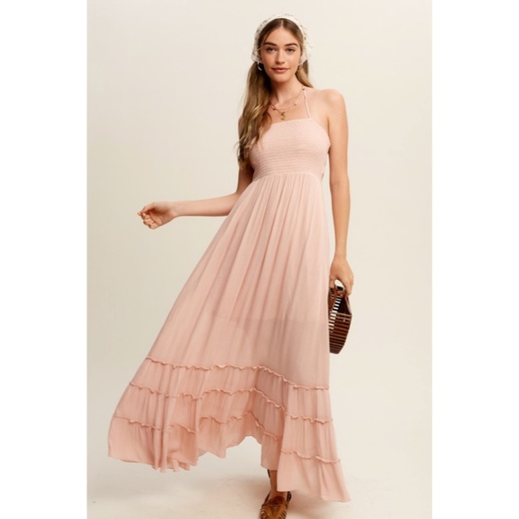 SOLD OUT Blush Pink Forever Yours Tiered Woven Bohemian Maxi Summer Dress - Picture 2 of 6